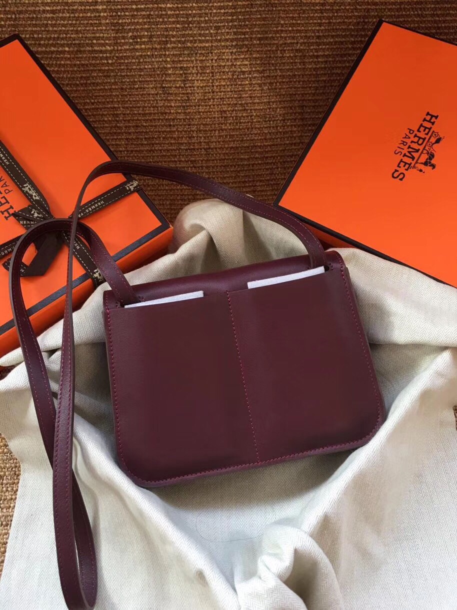 Hermes Mini Halzan 22 Handbag Shoulder Bag In Bordeaux Swift Leather